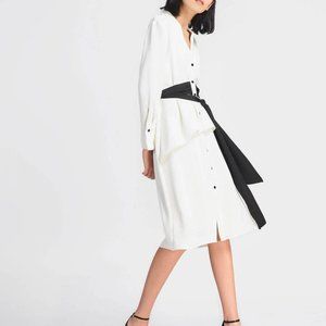 NWT ZARA White Peplum Belted Dress Midi Dress Size Small